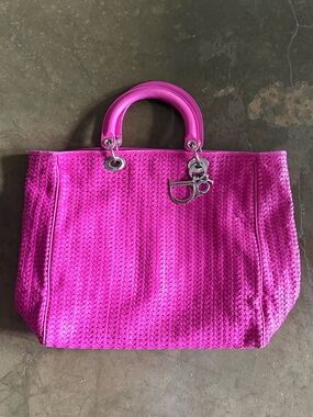 Rare Lady Dior Soft Woven Handbag with Silver Hardware